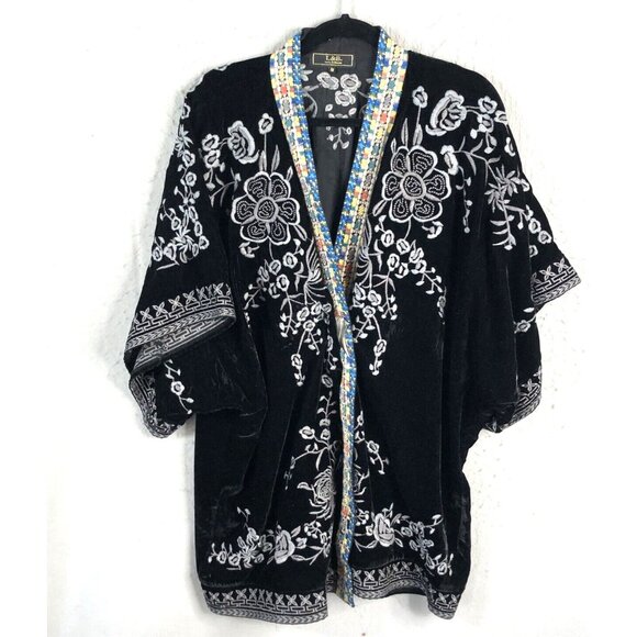 Lucky & Blessed Jackets & Blazers - Velvet Cardigan Womens Medium Black Boho Art to Wear L&B Embroidered Statement
